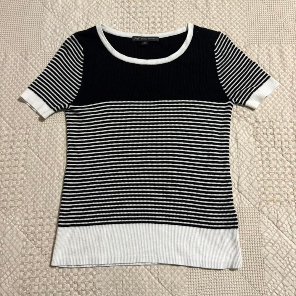 Brooks Brothers 346 black and white striped top , XS